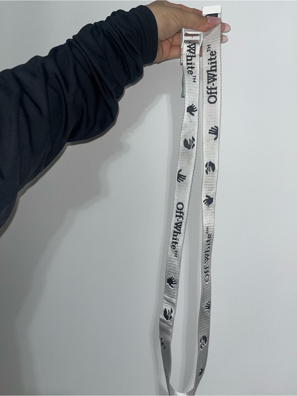 Off-White White and Black Logo Webbing Belt with Metal Buckle